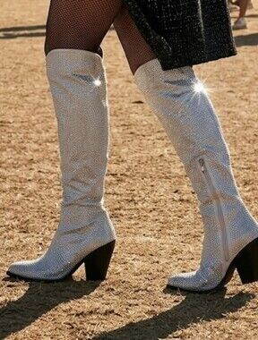 Azalea Wang Rhinestone Boots Size 8